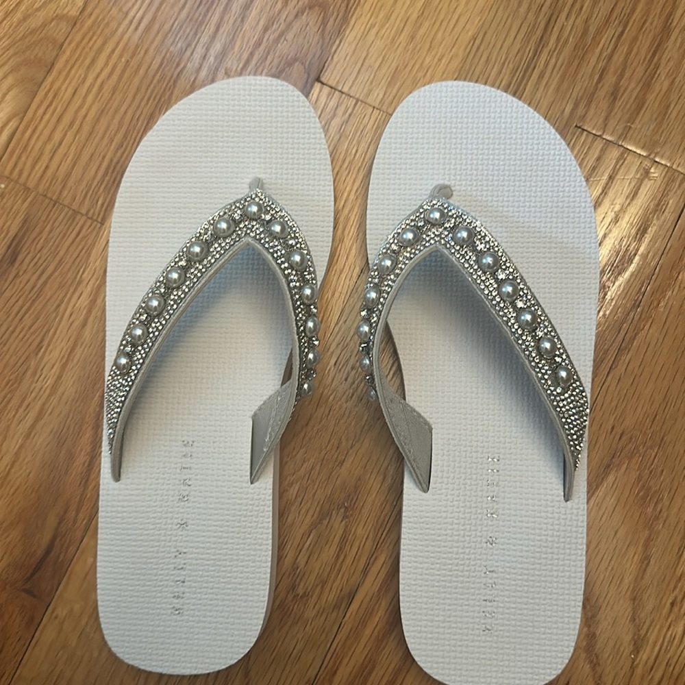 White Jeweled Flip Flops - Picture 3 of 5